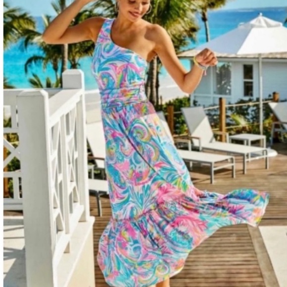 Lilly Pulitzer Dresses & Skirts - Lilly Pulitzer Carnival Print One Shoulder Maxi Dress